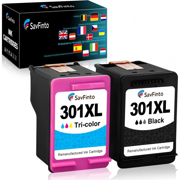 SavFinto 301XL HP 301 잉크 카트리지용 Remanufactured Replacememt HP Deskjet 1010 1050 1510 1512 2050 2050A 2510 2540 3050 Envy 4500 4305 2630 Office 4502 5450