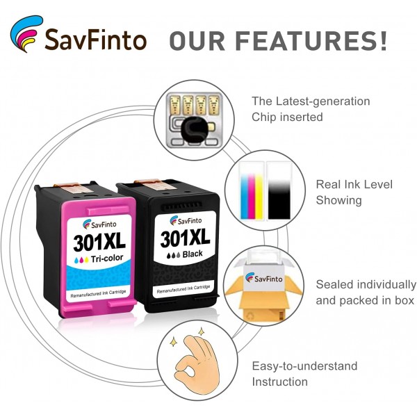 SavFinto 301XL HP 301 잉크 카트리지용 Remanufactured Replacememt HP Deskjet 1010 1050 1510 1512 2050 2050A 2510 2540 3050 Envy 4500 4305 2630 Office 4502 5450