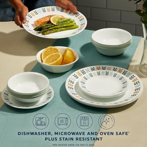 Corelle Vitrelle 18피스 유리 식기 세트, 6인용 서비스, 삼중 레이어 칩 및 균열 방지 유리 접시 및 그릇 세트, 앤더스