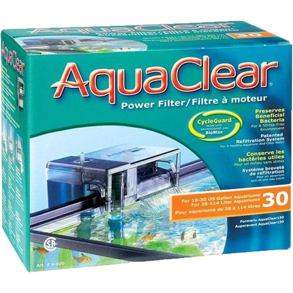 AquaClear Power Filter 30 수족관 외부 필터 클립온 필터, 38L ~ 114L, 6W 수족관용