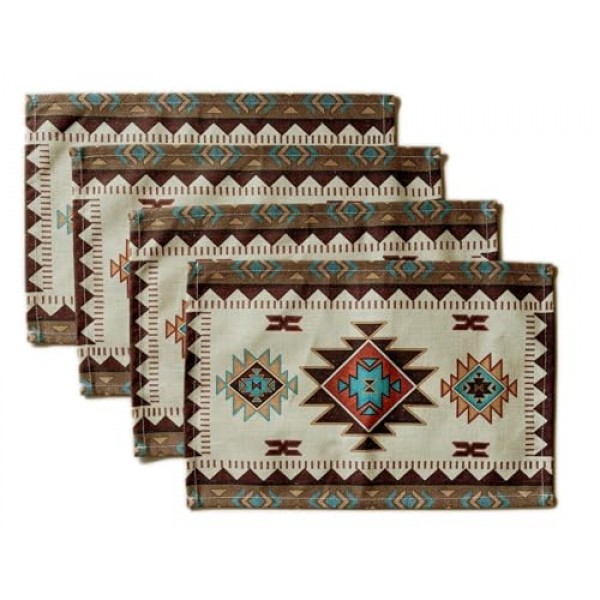 4 Placemats 세트 남서 기하학적 직사각형 18 X 13 인치 테이블 설정 정원 농가 웨딩 파티 휴일 저녁 홈 인테리어 매일 코튼 린넨 장식