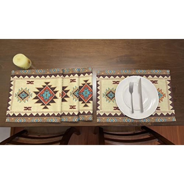 4 Placemats 세트 남서 기하학적 직사각형 18 X 13 인치 테이블 설정 정원 농가 웨딩 파티 휴일 저녁 홈 인테리어 매일 코튼 린넨 장식