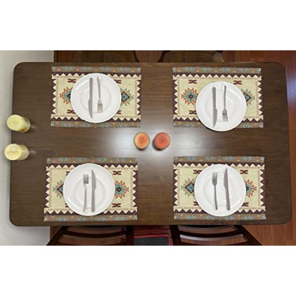 4 Placemats 세트 남서 기하학적 직사각형 18 X 13 인치 테이블 설정 정원 농가 웨딩 파티 휴일 저녁 홈 인테리어 매일 코튼 린넨 장식
