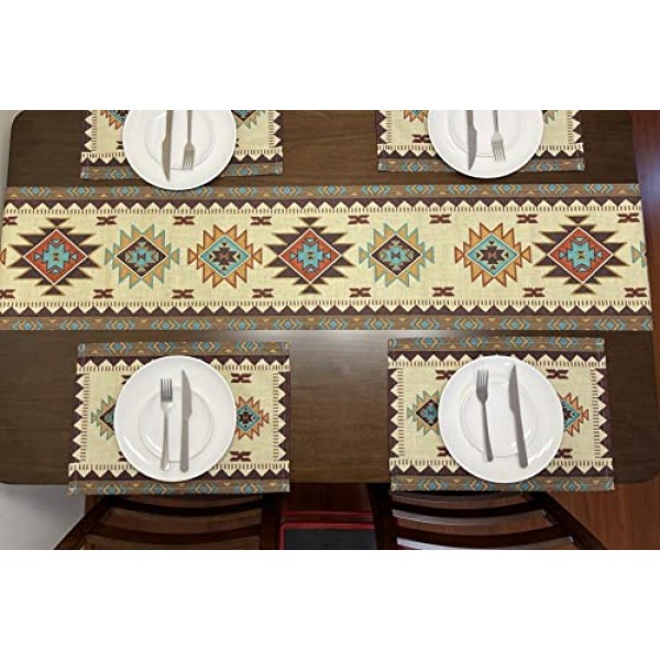4 Placemats 세트 남서 기하학적 직사각형 18 X 13 인치 테이블 설정 정원 농가 웨딩 파티 휴일 저녁 홈 인테리어 매일 코튼 린넨 장식