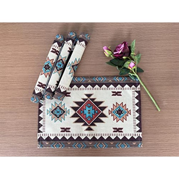 4 Placemats 세트 남서 기하학적 직사각형 18 X 13 인치 테이블 설정 정원 농가 웨딩 파티 휴일 저녁 홈 인테리어 매일 코튼 린넨 장식