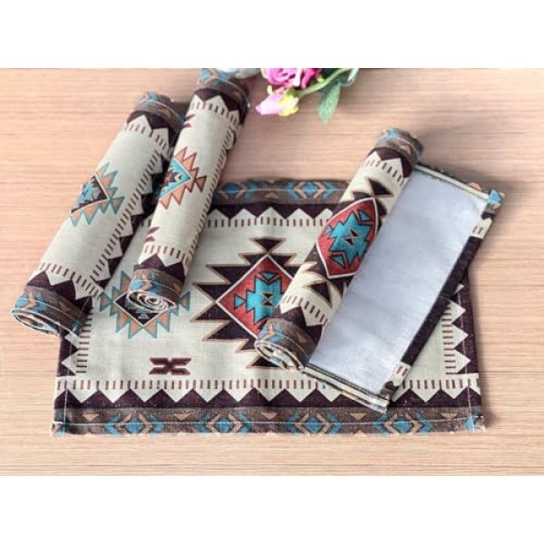 4 Placemats 세트 남서 기하학적 직사각형 18 X 13 인치 테이블 설정 정원 농가 웨딩 파티 휴일 저녁 홈 인테리어 매일 코튼 린넨 장식