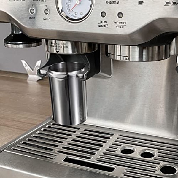 53.4mm 도징 컵, 그라인더 트리거 버튼이 있는 Pavant 304 스테인레스 스틸 에스프레소 도징 컵은 Breville Barista Express 및 54mm Breville Portafilters에 적합합니다.