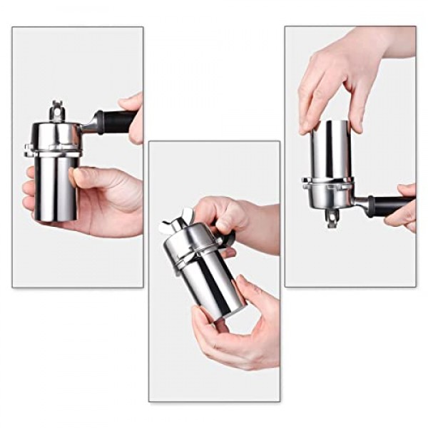 53.4mm 도징 컵, 그라인더 트리거 버튼이 있는 Pavant 304 스테인레스 스틸 에스프레소 도징 컵은 Breville Barista Express 및 54mm Breville Portafilters에 적합합니다.