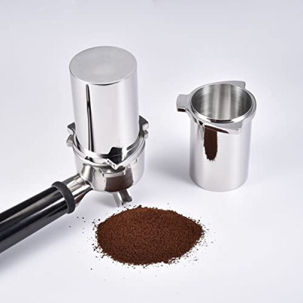 53.4mm 도징 컵, 그라인더 트리거 버튼이 있는 Pavant 304 스테인레스 스틸 에스프레소 도징 컵은 Breville Barista Express 및 54mm Breville Portafilters에 적합합니다.