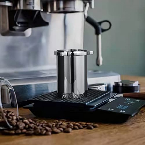 53.4mm 도징 컵, 그라인더 트리거 버튼이 있는 Pavant 304 스테인레스 스틸 에스프레소 도징 컵은 Breville Barista Express 및 54mm Breville Portafilters에 적합합니다.