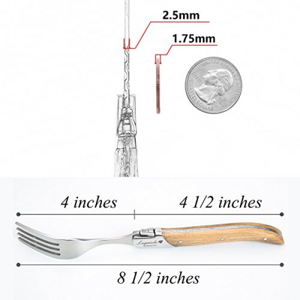 Laguiole by FlyingColors 디너 포크 세트 스테인레스 스틸, 올리브 나무 손잡이, 선물 상자, 6개