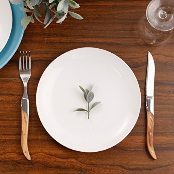 Laguiole by FlyingColors 디너 포크 세트 스테인레스 스틸, 올리브 나무 손잡이, 선물 상자, 6개