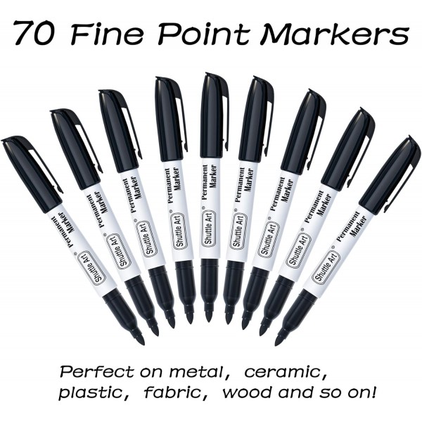 Permanent Marker, Shuttle Art 70 검은색 영구 마커, 미세한 팁, 방수, 펠트 펜, 그래피티, 페인팅 및 마킹용 플라스틱, 석재 및 유리에 적합