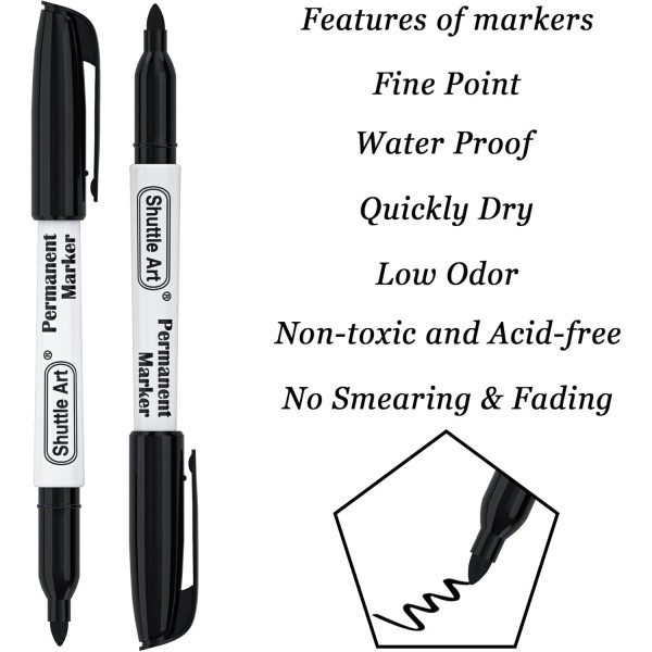 Permanent Marker, Shuttle Art 70 검은색 영구 마커, 미세한 팁, 방수, 펠트 펜, 그래피티, 페인팅 및 마킹용 플라스틱, 석재 및 유리에 적합