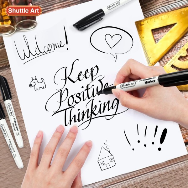 Permanent Marker, Shuttle Art 70 검은색 영구 마커, 미세한 팁, 방수, 펠트 펜, 그래피티, 페인팅 및 마킹용 플라스틱, 석재 및 유리에 적합