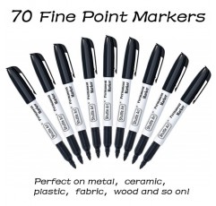 Permanent Marker, Shuttle Art 70 검은색 영구 마커, 미세한 팁, 방수, 펠트 펜, 그래피티, 페인팅 및 마킹용 플라스틱, 석재 및 유리에 적합