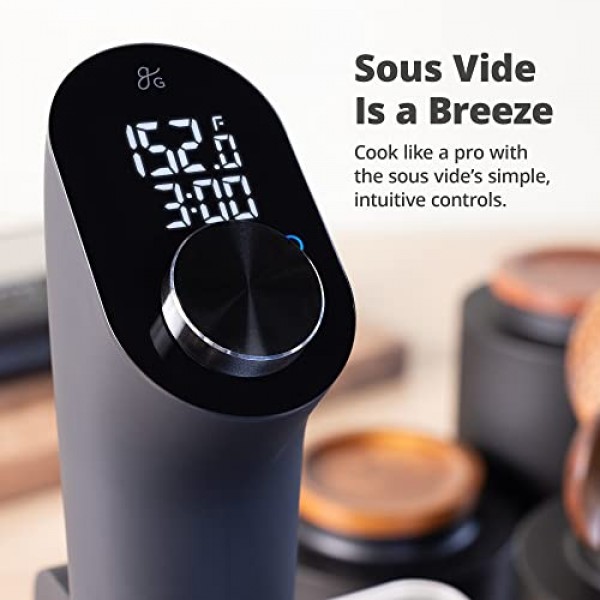 Greater Goods Pro Sous Vide 키트 - 1100와트, 강력하고 정밀한 Sous Vide 쿠커 및 프리미엄, Sous Vide 랙, 뚜껑 및 네오프렌 슬리브가 포함된 플라스틱 용기 | 세인트루이스에서 디