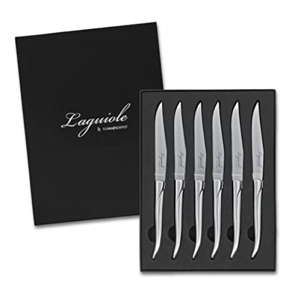 TopKnife Laguiole 단조 스테이크 나이프 세트(6개 세트) - 스테인레스 스틸 손잡이 - 선물 상자 포함