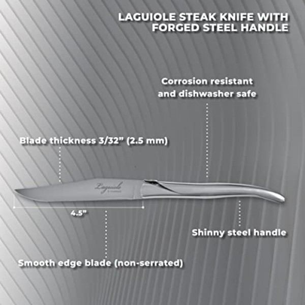 TopKnife Laguiole 단조 스테이크 나이프 세트(6개 세트) - 스테인레스 스틸 손잡이 - 선물 상자 포함