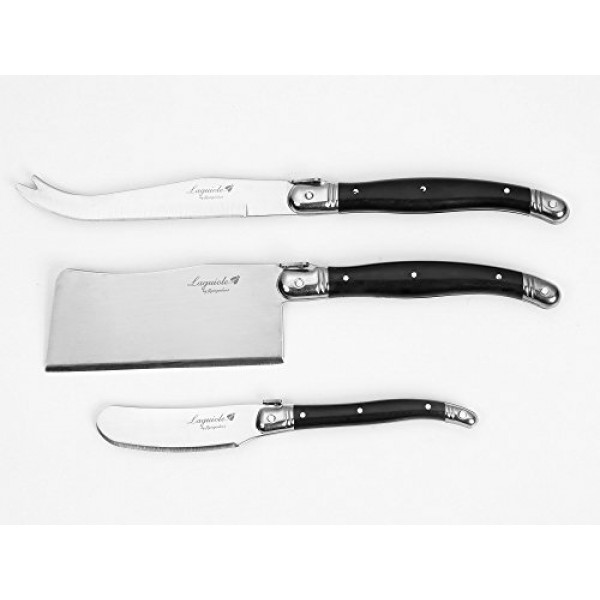 Laguiole By FlyingColors 치즈 나이프 버터 나이프 스프레더 세트, 스테인레스 스틸, 블랙 컬러 핸들, 3개
