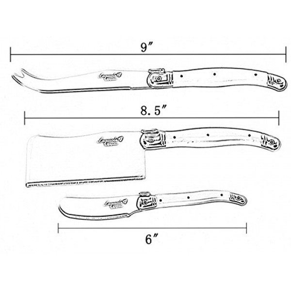 Laguiole By FlyingColors 치즈 나이프 버터 나이프 스프레더 세트, 스테인레스 스틸, 블랙 컬러 핸들, 3개