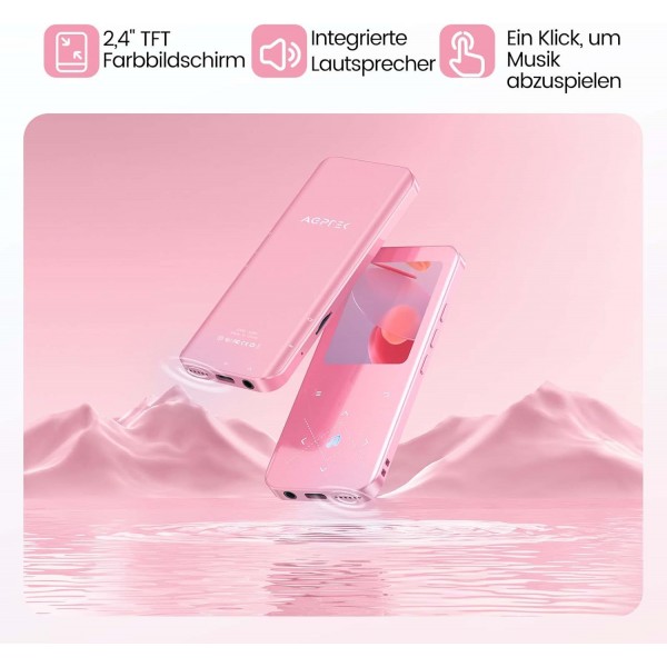 AGPTEK MP3 플레이어 블루투스 5.3, 2.4인치 TFT 컬러 스크린, 이어폰, 스피커, 터치 버튼, FM 라디오, 전자책, 녹음, TF-128GB 지원, 핑크 32GB 핑크가 있는 32GB HiFi 사운드 뮤직 플