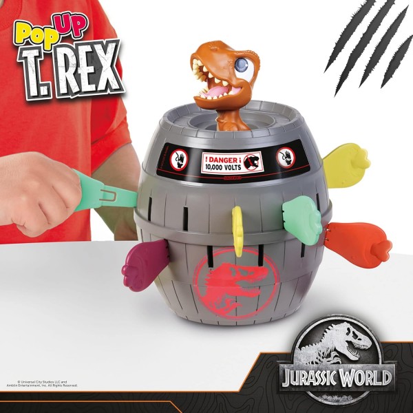 Tomy Pop Up Trex 클래식 어린이 액션 게임, 가족 및 미취학 아동 게임, 쥬라기 세계 게임, 4, 5, 6, 7, 8세 소년 소녀 및 성인을 위한 액션 게임