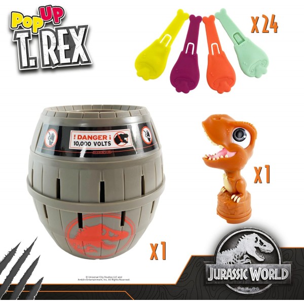 Tomy Pop Up Trex 클래식 어린이 액션 게임, 가족 및 미취학 아동 게임, 쥬라기 세계 게임, 4, 5, 6, 7, 8세 소년 소녀 및 성인을 위한 액션 게임