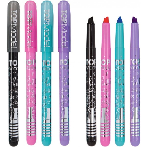 Depesche 11936 TOPModel - 검은색, 분홍색, 청록색, 보라색의 펠트펜 4개, 기울어진 이중 팁, 쓰기 및 장식용 캘리그래피 펜이 포함된 핸드 레터링 세트