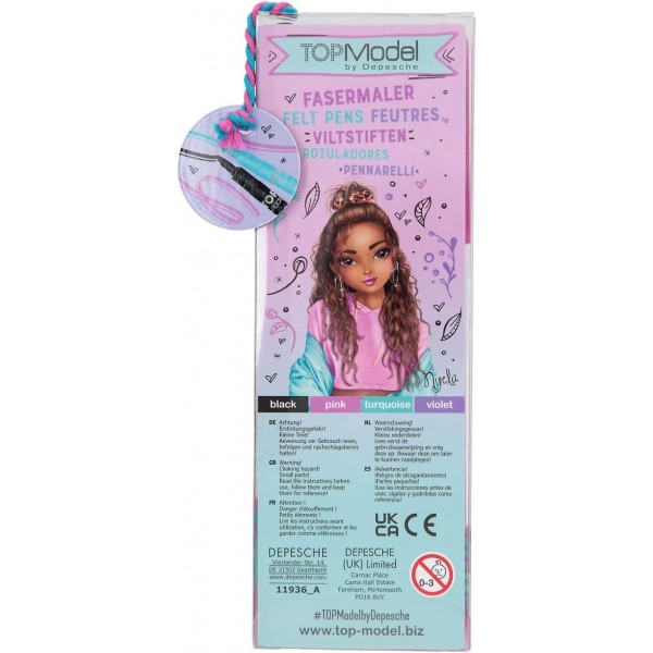 Depesche 11936 TOPModel - 검은색, 분홍색, 청록색, 보라색의 펠트펜 4개, 기울어진 이중 팁, 쓰기 및 장식용 캘리그래피 펜이 포함된 핸드 레터링 세트