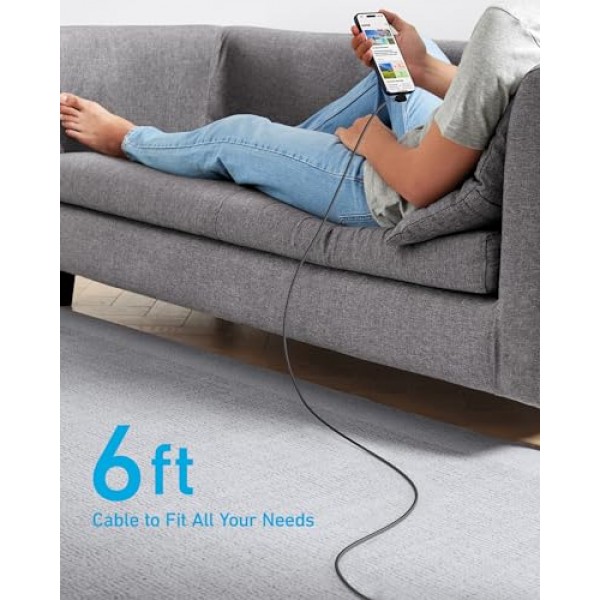 Anker USB C 케이블 직각, 2팩 6피트 USB-A ~ 90도 USB-C 편조 충전 코드, Samsung Galaxy Note 10 Note 9 / S10+ S10,LG V30(USB 2.0, 검정색)용 내구성 있는 C형 케이블