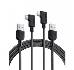 Anker USB C 케이블 직각, 2팩 6피트 USB-A ~ 90도 USB-C 편조 충전 코드, Samsung Galaxy Note 10 Note 9 / S10+ S10,LG V30(USB 2.0, 검정색)용 내구성 있는 C형 케이블