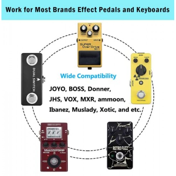 JOYO DC 9V 기타 페달 전원 공급 장치(800mA -1A) 4방향 데이지 체인 페달 케이블(8.8 FT)이 포함된 AC 벽면 충전기 어댑터, 대부분의 효과 페달과 호환 가능(팁 네거티브)
