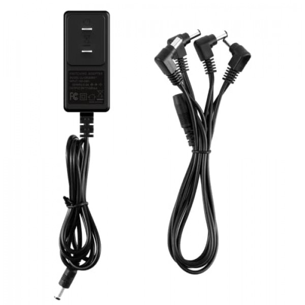 JOYO DC 9V 기타 페달 전원 공급 장치(800mA -1A) 4방향 데이지 체인 페달 케이블(8.8 FT)이 포함된 AC 벽면 충전기 어댑터, 대부분의 효과 페달과 호환 가능(팁 네거티브)
