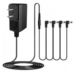 JOYO DC 9V 기타 페달 전원 공급 장치(800mA -1A) 4방향 데이지 체인 페달 케이블(8.8 FT)이 포함된 AC 벽면 충전기 어댑터, 대부분의 효과 페달과 호환 가능(팁 네거티브)