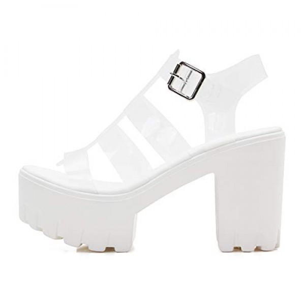 MACKIN J 625-1 클리어 샌들 청키 힐 플랫폼 웨지 샌들