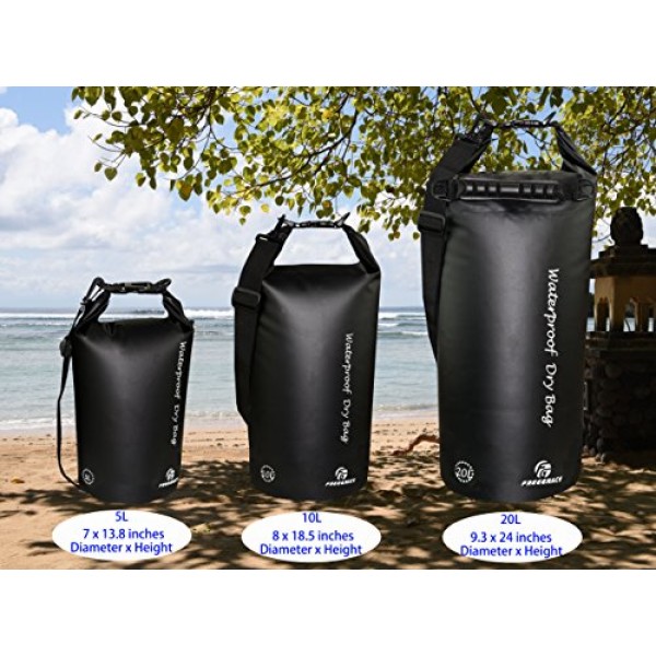 Freegrace 방수 드라이백 지퍼 잠금 씰 2개, 탈부착 가능한 어깨 스트랩, 허리 파우치 및 휴대폰 케이스가 포함된 드라이백 3개 세트 - 물에 담글 수 있음 - 수영용(검은색,
