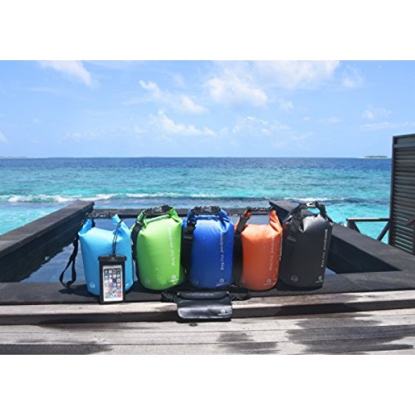 Freegrace 방수 드라이백 지퍼 잠금 씰 2개, 탈부착 가능한 어깨 스트랩, 허리 파우치 및 휴대폰 케이스가 포함된 드라이백 3개 세트 - 물에 담글 수 있음 - 수영용(검은색,