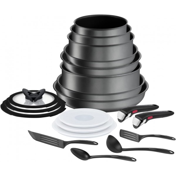 Tefal Ingenio Daily Chef ON Pots & Pans 세트 20개 쌓을 수 있는 탈착식 핸들 공간 절약 스틱형 인덕션 그레이 L7619402 20개 세트 싱글