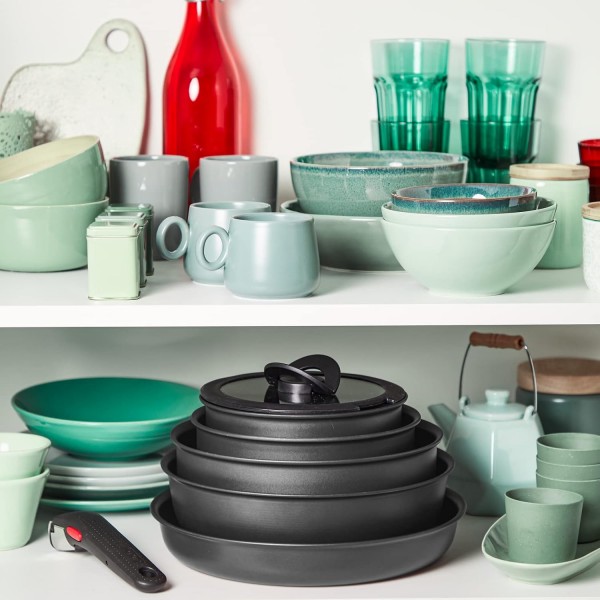 Tefal Ingenio Daily Chef ON Pots & Pans 세트 20개 쌓을 수 있는 탈착식 핸들 공간 절약 스틱형 인덕션 그레이 L7619402 20개 세트 싱글