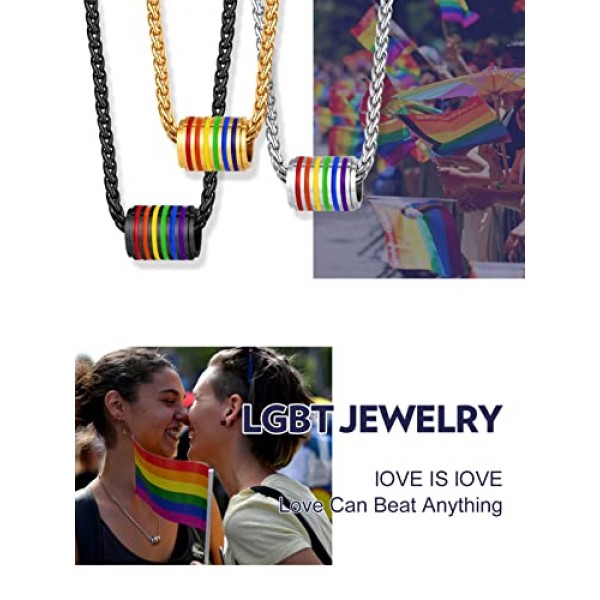 Bandmax LGBT 레인보우 펜던트 목걸이 여성 남성 사진 맞춤 목걸이 스테인레스 스틸 LGBT 레인보우 개 태그 목걸이 프라이드 쥬얼리