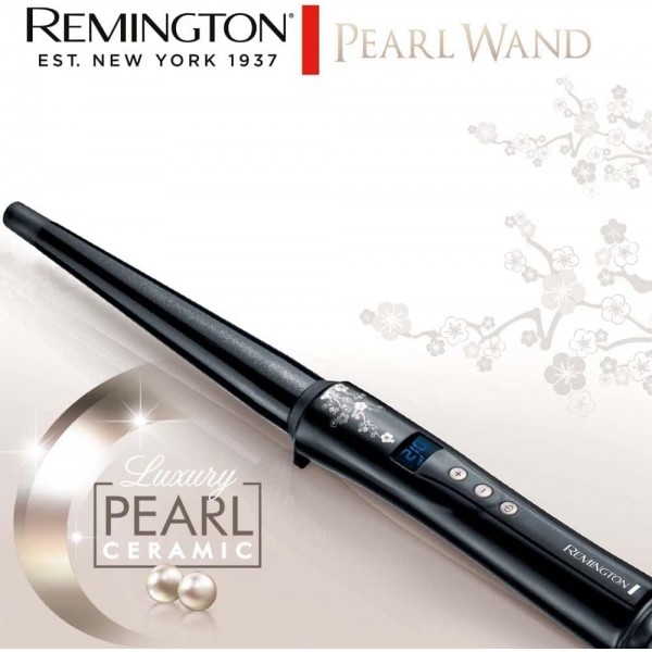 Remington 컬링 아이언 [원뿔형 13-25mm] Pearl Digital(진짜 진주가 있는 고품질 세라믹 코팅) LCD 디스플레이 130-210°C, 열장갑, 내츄럴 컬, 나선형 컬 및 비치 웨이브, CI951 컬링 