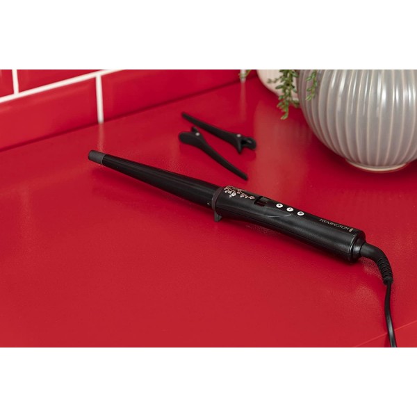 Remington 컬링 아이언 [원뿔형 13-25mm] Pearl Digital(진짜 진주가 있는 고품질 세라믹 코팅) LCD 디스플레이 130-210°C, 열장갑, 내츄럴 컬, 나선형 컬 및 비치 웨이브, CI951 컬링 