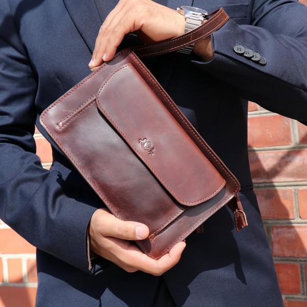SID & VAIN 손목 가방 콘월 남성용 가방 리얼 가죽 가죽 가방 가죽 가방 남성용 가방 브라운