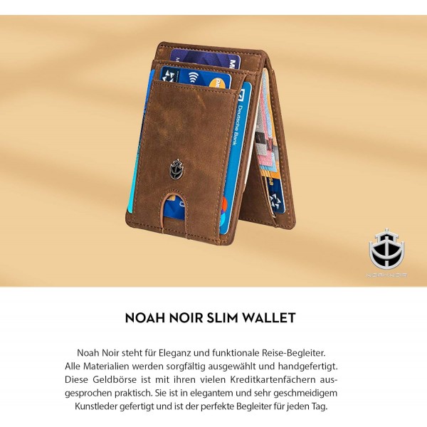 Noah Noir Slim Wallet with Magnet and Coin Pocket (9 Card Slots) 지갑 남성용 (돌핀) 브라운