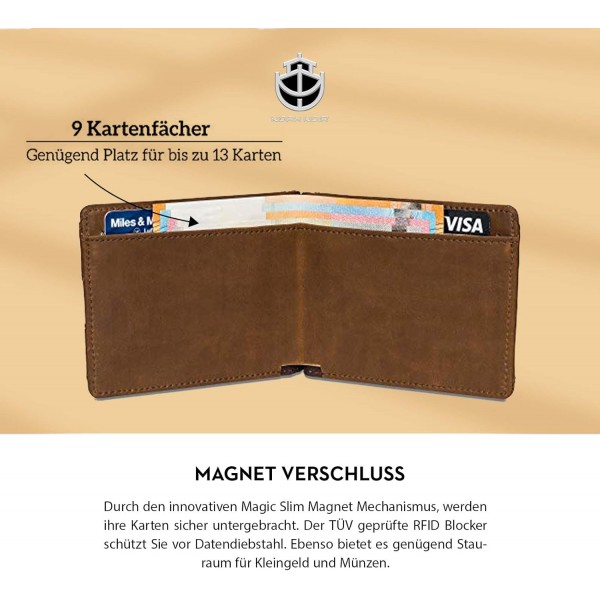 Noah Noir Slim Wallet with Magnet and Coin Pocket (9 Card Slots) 지갑 남성용 (돌핀) 브라운