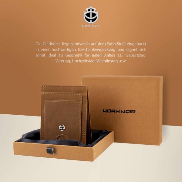 Noah Noir Slim Wallet with Magnet and Coin Pocket (9 Card Slots) 지갑 남성용 (돌핀) 브라운