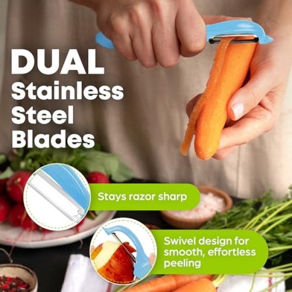 흠집 제거 장치가 내장된 Zulay 프리미엄 회전식 야채 필러 - 스테인레스 스틸 감자 필러 - 편안한 그립감을 갖춘 야채 필러 - 사과, 당근, 오이, 감자용 식품 필러 - 블루