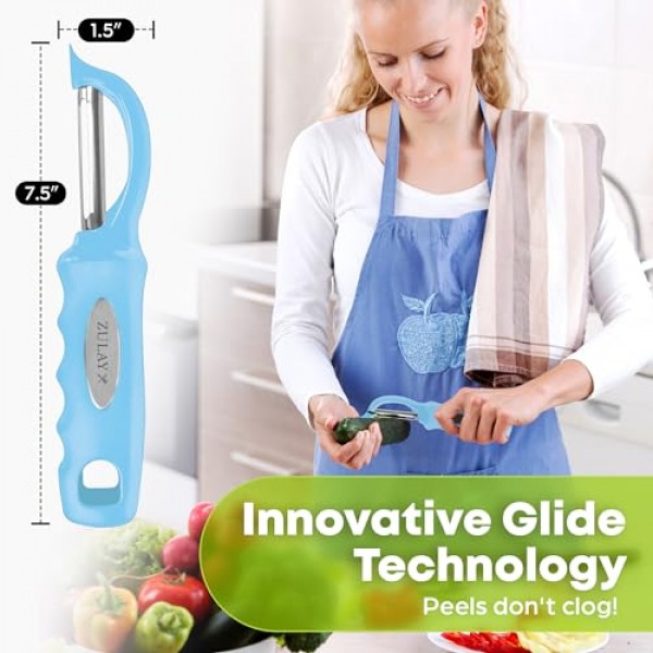 흠집 제거 장치가 내장된 Zulay 프리미엄 회전식 야채 필러 - 스테인레스 스틸 감자 필러 - 편안한 그립감을 갖춘 야채 필러 - 사과, 당근, 오이, 감자용 식품 필러 - 블루