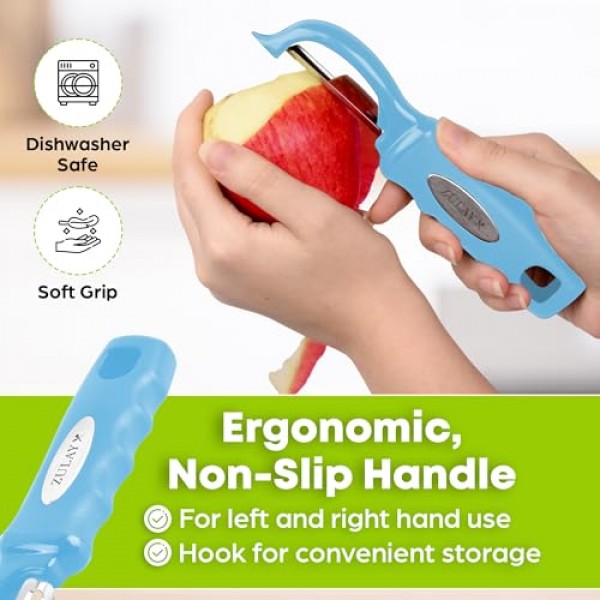 흠집 제거 장치가 내장된 Zulay 프리미엄 회전식 야채 필러 - 스테인레스 스틸 감자 필러 - 편안한 그립감을 갖춘 야채 필러 - 사과, 당근, 오이, 감자용 식품 필러 - 블루